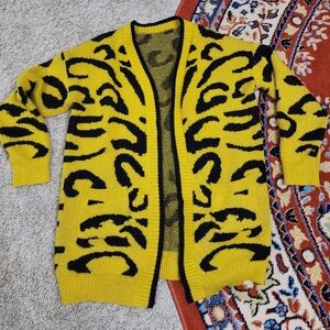 SHEIN Yellow and Black Animal Print Cardigan